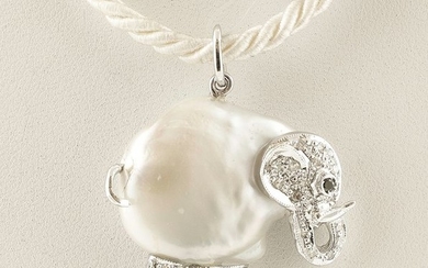 14 kt. White gold - Pendant - Diamonds, Pearl