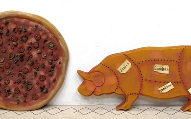 2pcs EL ROSSO Foam Art Sculptures. Pig and Pizza.