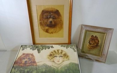 (3) CHOW CHOW THEMED WORKS INC.. FOX SIGNED OIL ON