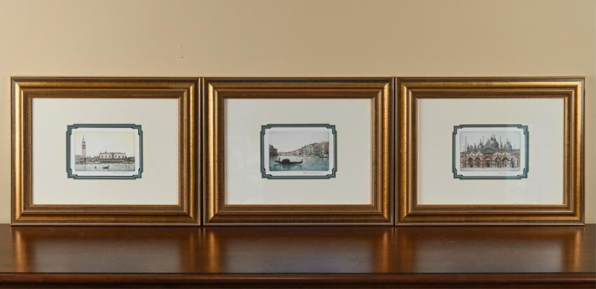 (3) COLOR ETCHINGS OF VENICE, SIGNED