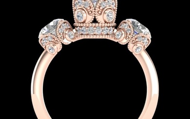 3 ctw VS/SI Diamond Art Deco 3 Stone Ring 18k Rose Gold
