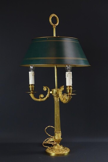(-), 3-lichts bronzen bouillotte lamp met verstelbare beschilderd...