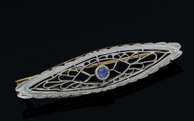 14 kt. White gold, Yellow gold - Antique Bar Pin - 0.10 ct Sapphire