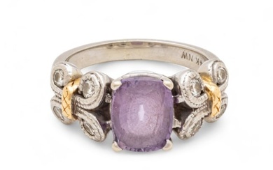 3.19 Ct.Cushion Cut Purple Sapphire Ring, Diamonds, 14k White Gold, Size 6