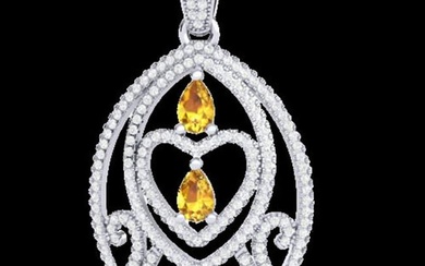 3.50 ctw Yellow Sapphire & Micro Diamond Heart Necklace 18k White Gold