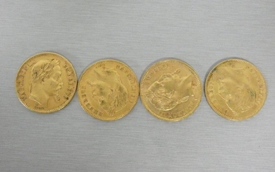 4 pieces of 20 frs gold 1867 A...