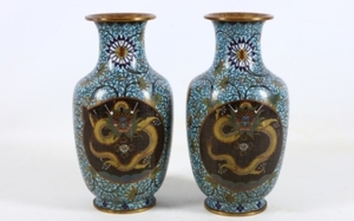 A fine pair of Chinese cloisonné vases, early...