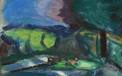 Erik Hoppe: View from Søndermarken in Denmark. Signed Hoppe. Oil on canvas. 38×49 cm.