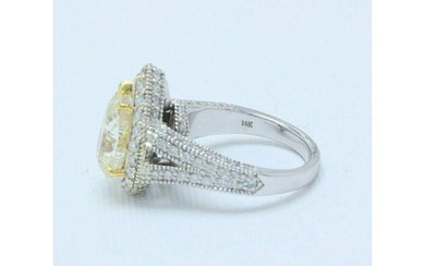 $54,000 Yellow Pear Shape Diamond Engagement Ring 6.32 TCW 14K White Gold