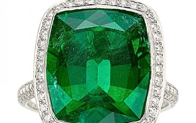55007: Zambian Emerald, Diamond, Platinum Ring, Tiffany