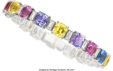 55307: Multi-Colored Sapphire, Diamond, Platinum Bracel