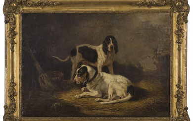 French School, 19th Century, Two hounds