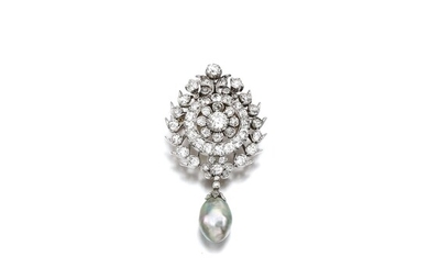 Natural pearl and diamond pendant/brooch, 19th century composite