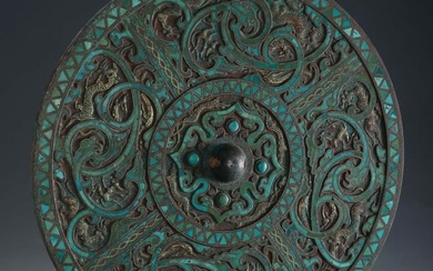 5TH CENTURY BC TO THE 3RD CENTURY BC, WARRING STATES PERIOD, BRONZE MIRROR INLAID WITH GOLD AND
