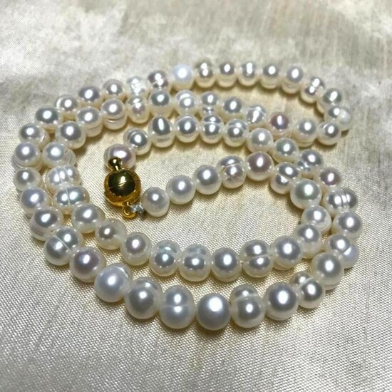 6-7mm White Natural Freshwater Pearls 18" Necklace