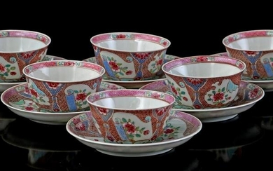 6 porcelain Famille Rose cups and saucers
