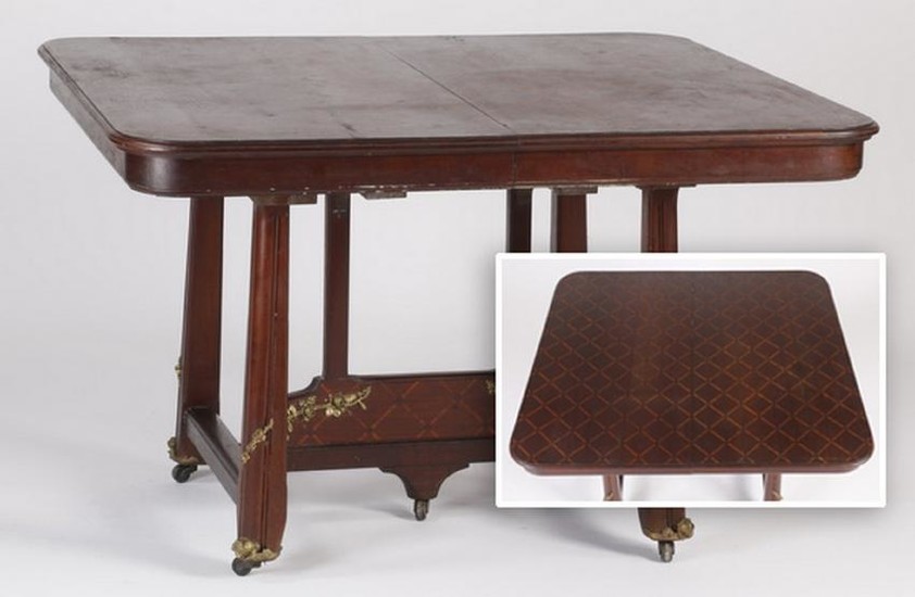 French bronze mounted parquetry inlaid table, 47"w