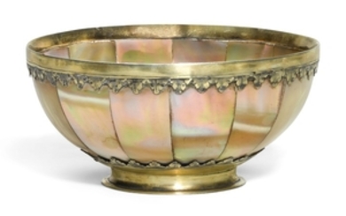 An Anglo-Indian silver-gilt mounted mother of pearl bowl, the mounts probably English, circa 1650
