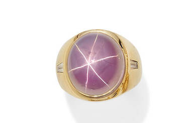 A star sapphire, diamond and 18k gold ring