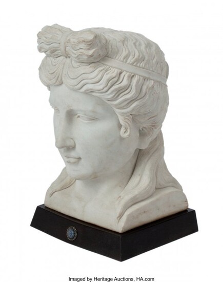 61307: An Italian Carved Carrara Marble Bust on Wood Ba