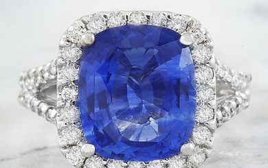 6.50 Carat Sapphire 14K White Gold Diamond Ring