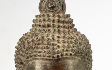 18th Century Sukhothai Mounted Bronze Buddha Head