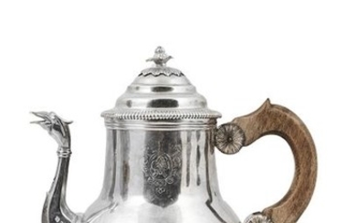 7-Silver chased teapot, base and lid decorated with...