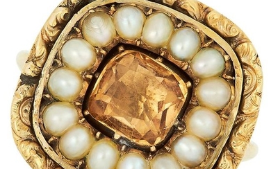 ANTIQUE IMPERIAL TOPAZ AND PEARL RING set with a
