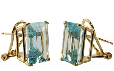 Aquamarine Earrings 14K Gold Natural Genuine Omega