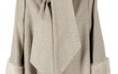 ARMANI COLLEZIONI - a grey virgin wool knee-length coat with fur trim.