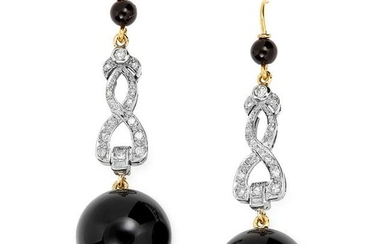 ART DECO ONYX AND DIAMOND EARRINGS set with old and