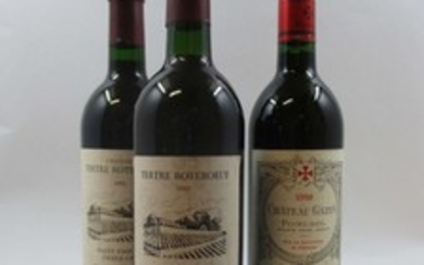 3 bouteilles 1 bt : CHÂTEAU LE TERTRE ROTEBOEUF 1993 GCC Saint Emilion (étiquette tachée)