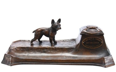 Bronze Figural Advertising Inkwell with Pen Tray