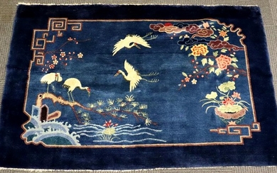 Chinese Art Deco Blue Wool Horizontal Carpet