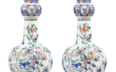 Pair of Dutch Delft Polychrome Decorated Garniture Vases