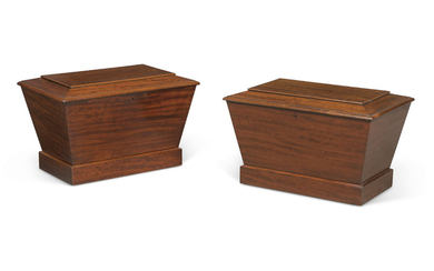 A PAIR OF EARLY VICTORIAN MAHOGANY SARCOPHAGUS WINE COOLERS, MID-19TH CENTURY