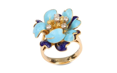 An enamel and diamond dress ring, by Kutchinsky,...