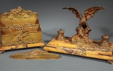 French Bronze and Sienna Marble Desk Set