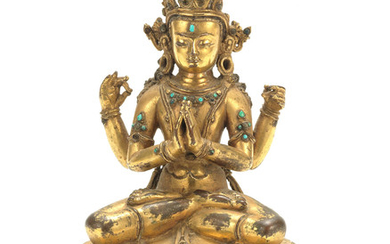A gilt copper-alloy figure of Avalokiteshvara Chaturbhuja