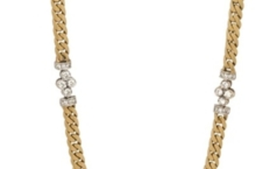 GOLD AND DIAMOND CURB LINK LONG CHAIN NECKLACE