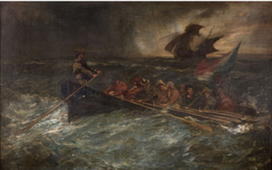 Gustave Henri Colin (1828-1910) Embarcation dans la tempête...