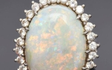 Ladies 18K White Gold Opal & Diamond Ring.
