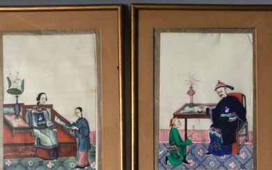 A PAIR OF PAINTING ON RICE PAPER WITH FRAME. REPUBLIC PERIOD