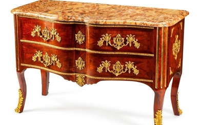 A Regence Style Gilt Bronze Mounted Parquetry Commode