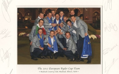 RYDER CUP - MEDINAH 2012: An excellent multiple signed colour 10 x 8 photograph by all the European ...