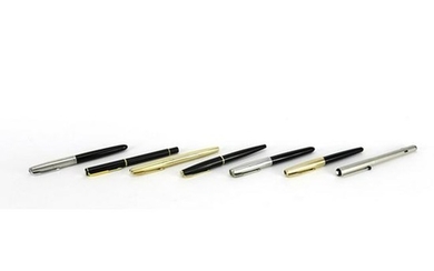 Seven fountain pens comprising a Montblanc Turbo and
