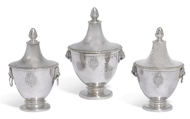 A suite of three graduated Italian silver cache pots and covers, probably Gaetano Guadagni, Florence, early 19th century