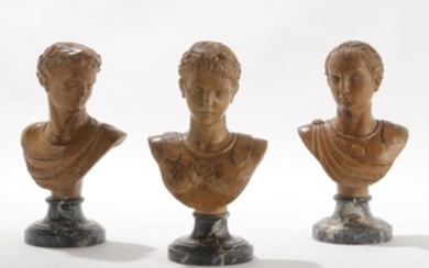 Three Italian carved pine busts of Caesars