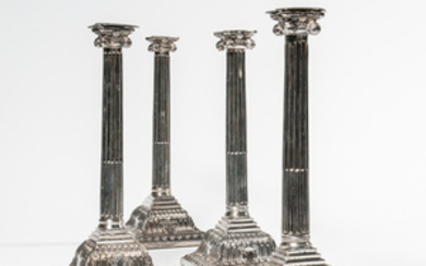 Two Pairs of George III Sterling Silver Candlesticks