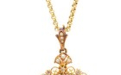 * A Victorian Yellow Gold, Sardonyx Cameo, Pearl and Diamond Pendant
